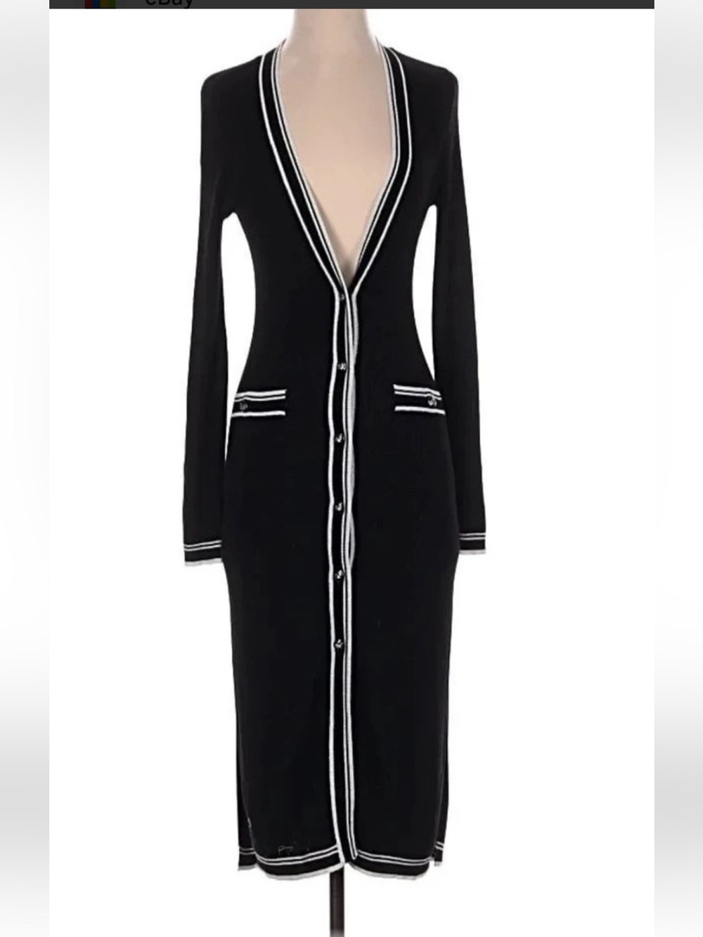 White House Black Market Black Long Knit Button-Front Cardigan Duster Size M